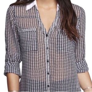 NEW Express Black and White Houndstooth Print Button Down Long Sleeve Shirt